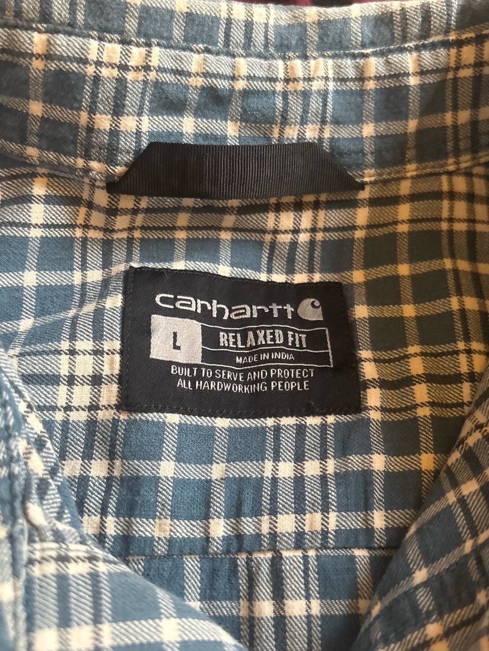 Carhartt Rugged Flex Blue Plaid Relaxed Fit Button Shirt Size L - Picture 6 of 7